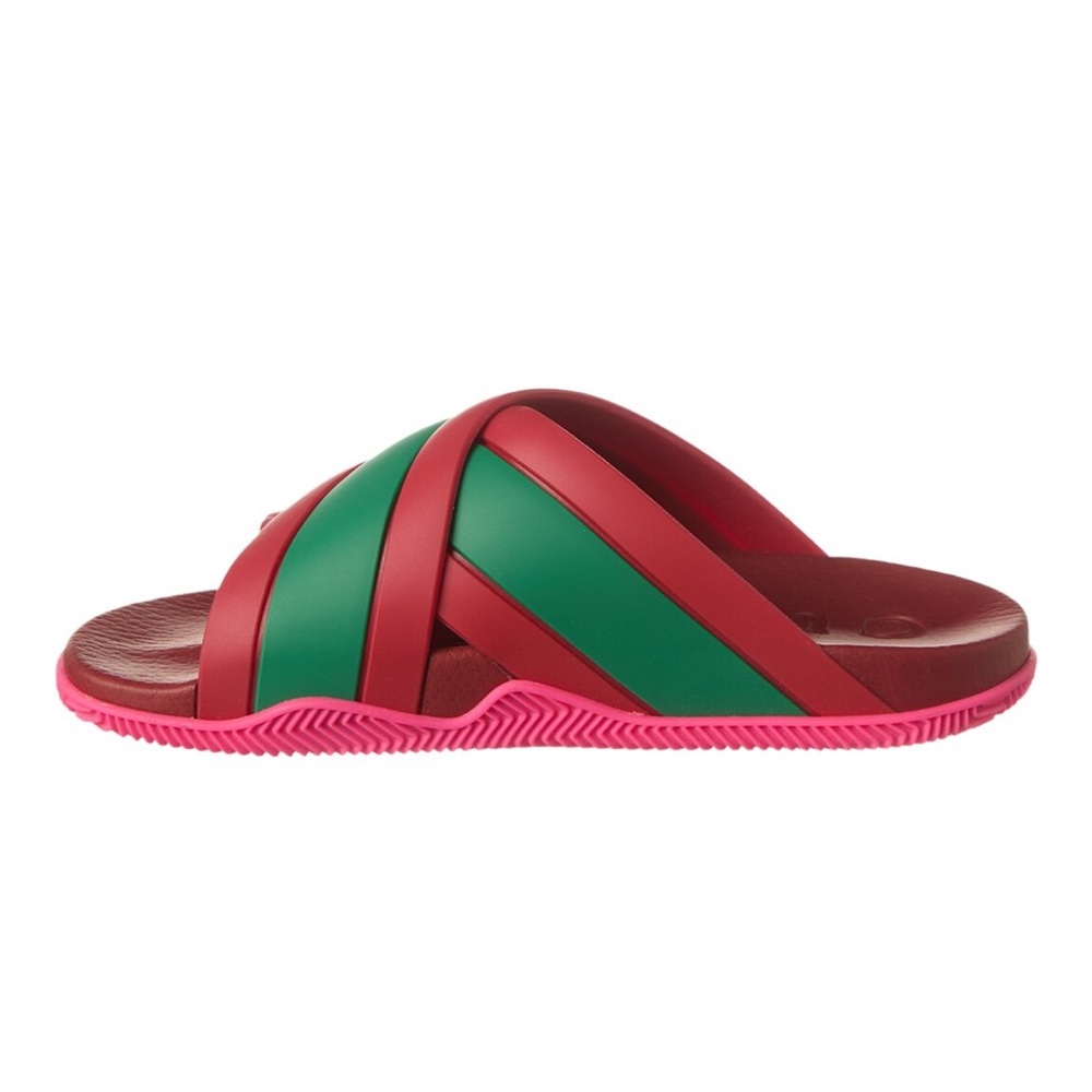 Gucci Red and Green Crisscross web Slides - Picture 5 of 10